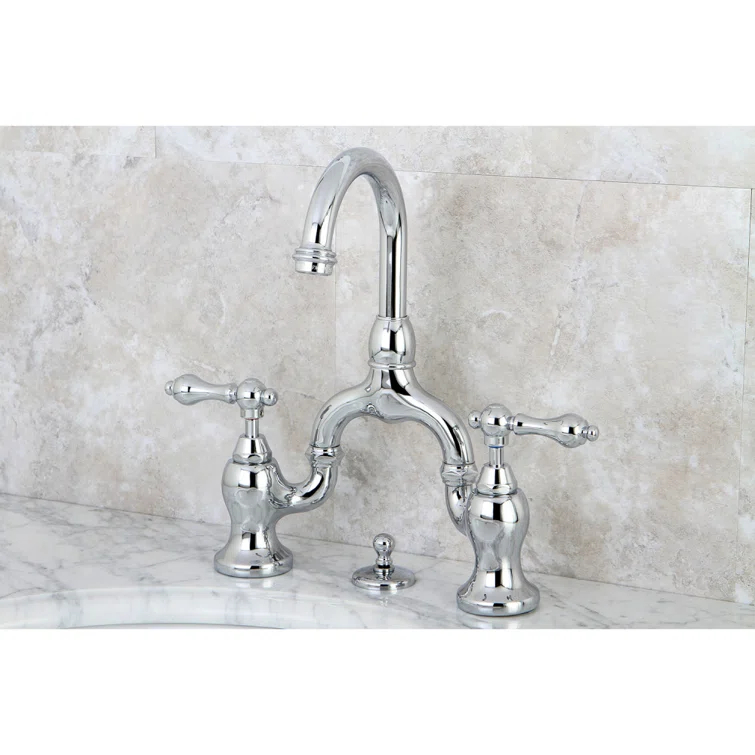 Kingston Brass English Country Two-Handle 3-Hole Deck Mount Bridge Bathroom Faucet with Brass Pop-Up