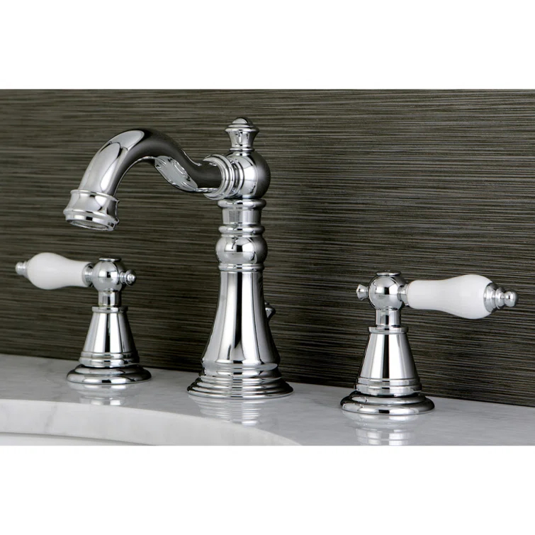 Kingston Brass English Classic Two-Handle 3-Hole Deck Mount Widespread Bathroom Faucet with Pop-Up Drain