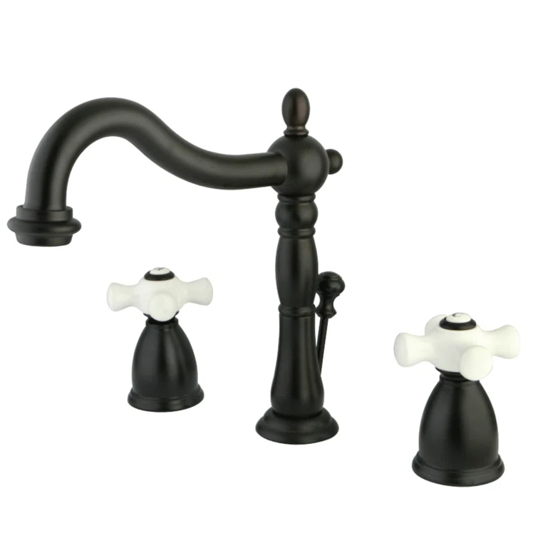 Kingston Brass KB1975PX Kingston Brass Heritage Two-Handle 3-Hole Deck Mount Widespread Bathroom Faucet with Pop-Up Drain