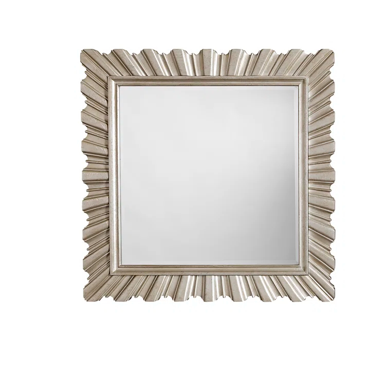 Starlite 42" Square Wood Wall Mirror with Silver Bezel and Gold Accents