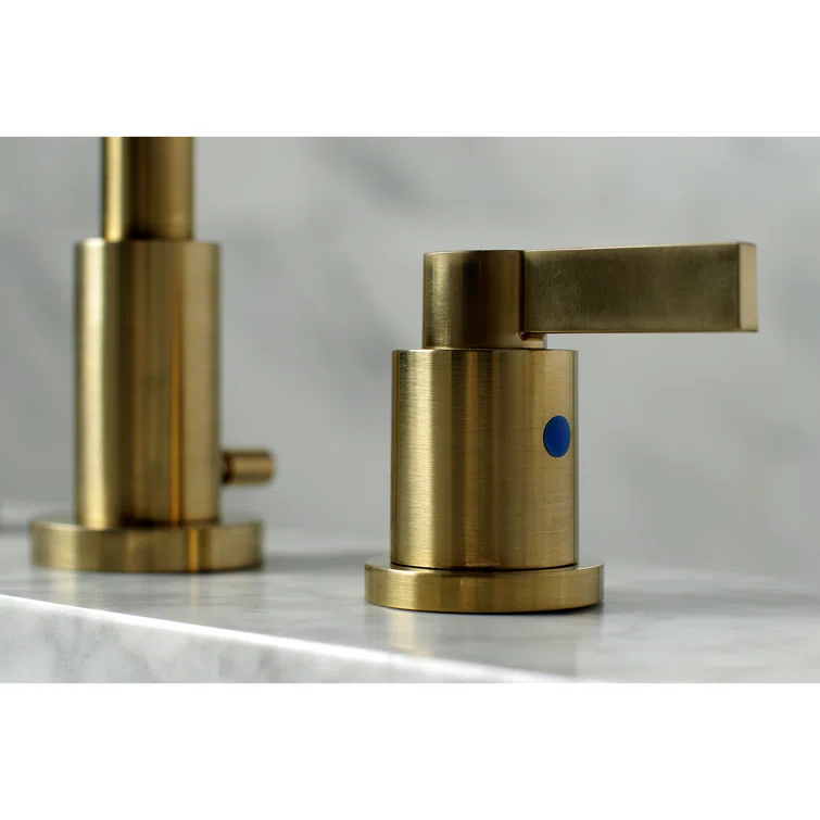 Kingston Brass NuvoFusion Two-Handle 3-Hole Deck Mount Widespread Bathroom Faucet with Brass Pop-Up Drain
