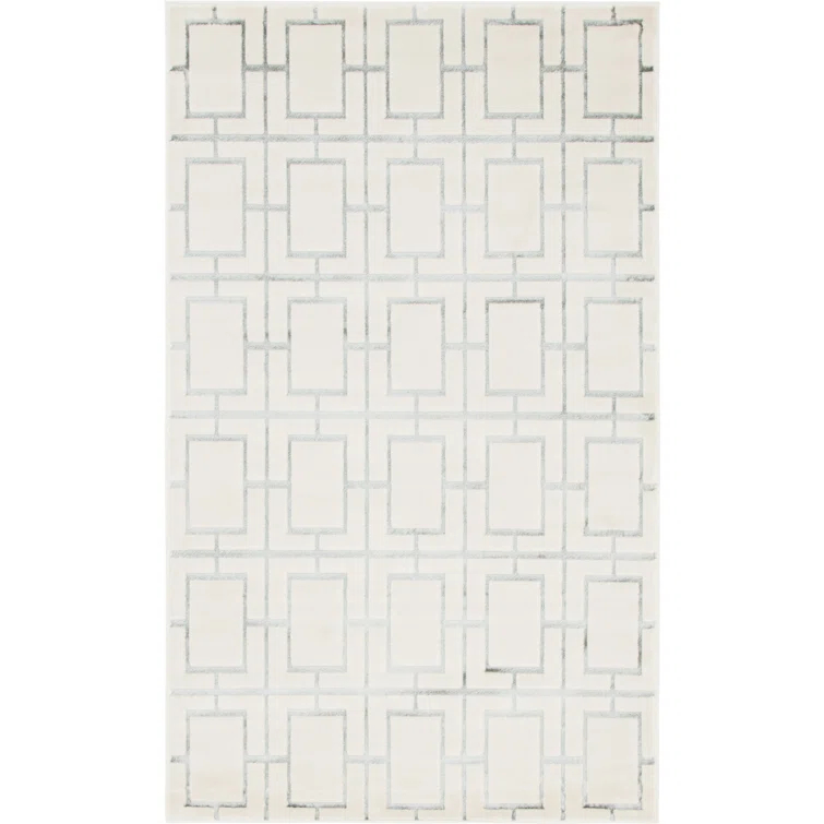 Glam Geometric White Silver Area Rug