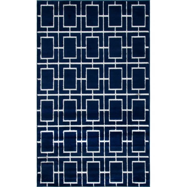 Glam Navy Blue Silver Area Rug