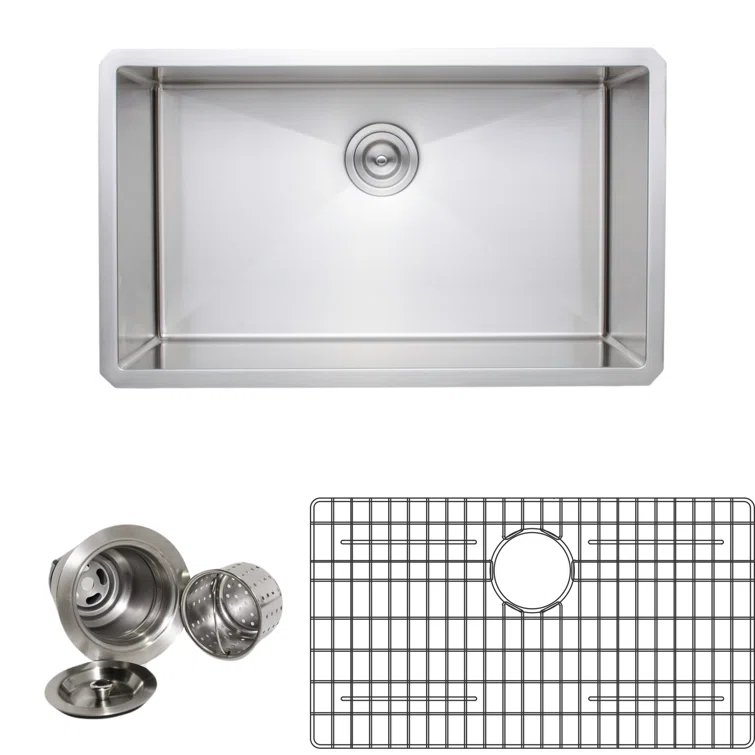 Wells Sinkware NCU3018-10-1 New Chef’s 30'' L Undermount Single Bowl Stainless Steel Kitchen Sink