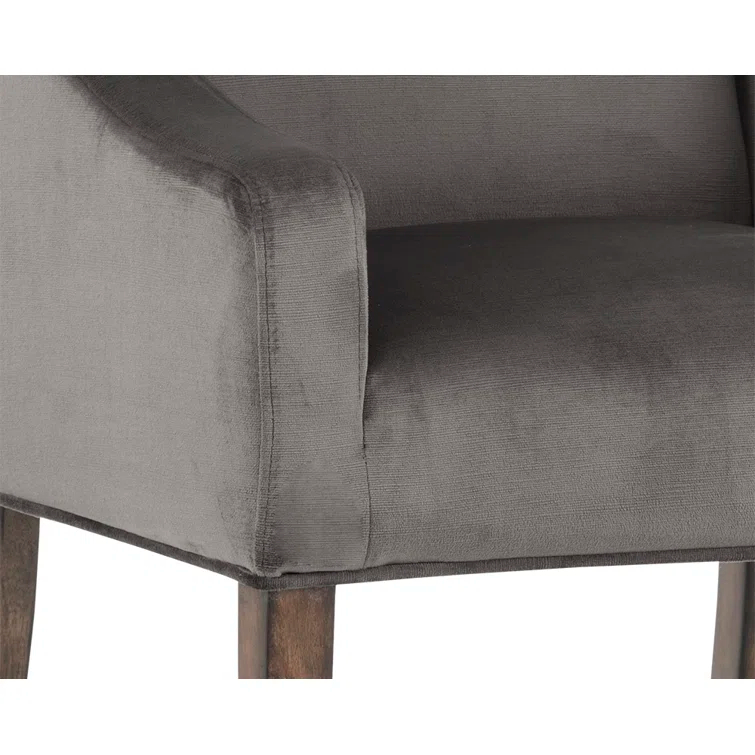Elegant Wingback Gray Upholstered Arm Chair with Smoked Oak Legs