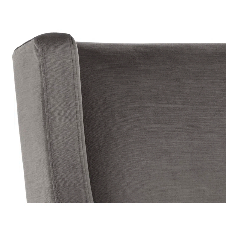 Elegant Wingback Gray Upholstered Arm Chair with Smoked Oak Legs