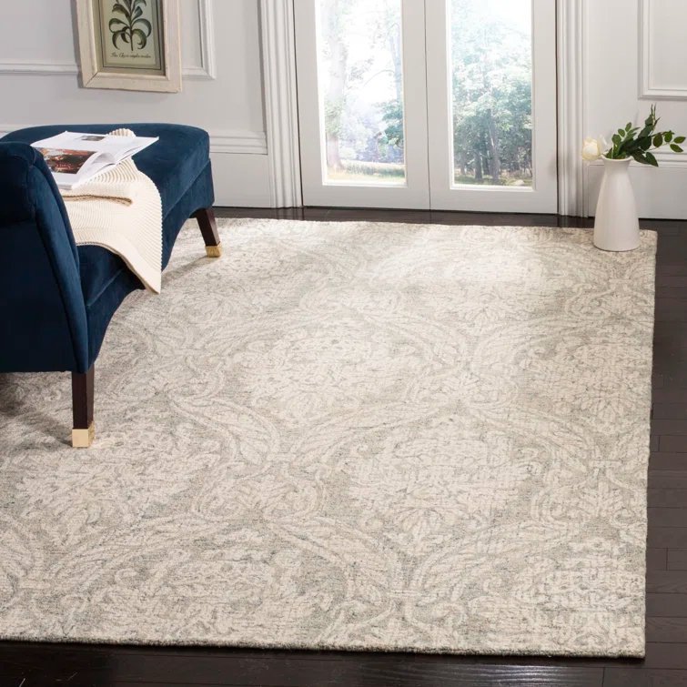 Rosemarie Abstract Handmade Tufted Wool Gray/Ivory Area Rug