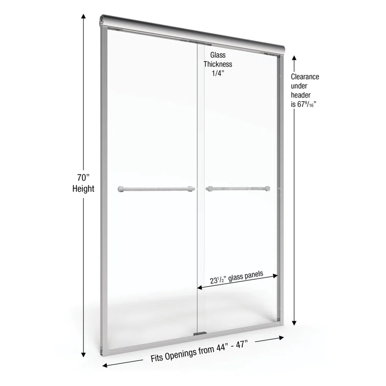 Infinity 43" W x 47'' W x 70" H Semi-Frameless Shower Door