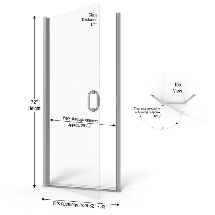 Infinity 33" W x 72" H Semi-Frameless Shower Door
