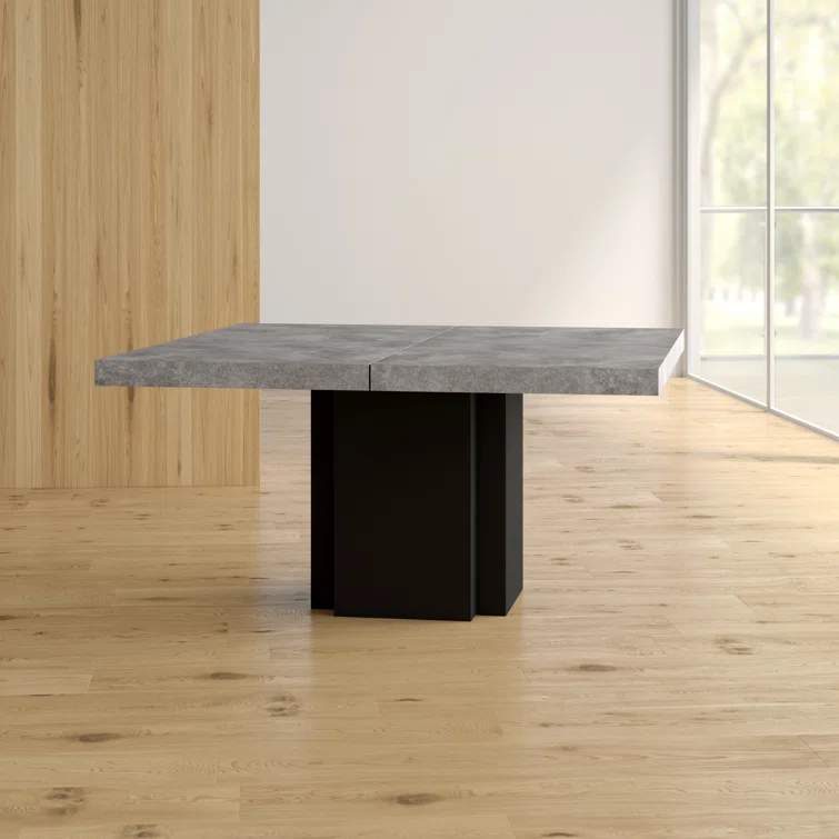 Concrete Melamine Pure Black Industrial Square Dining Table
