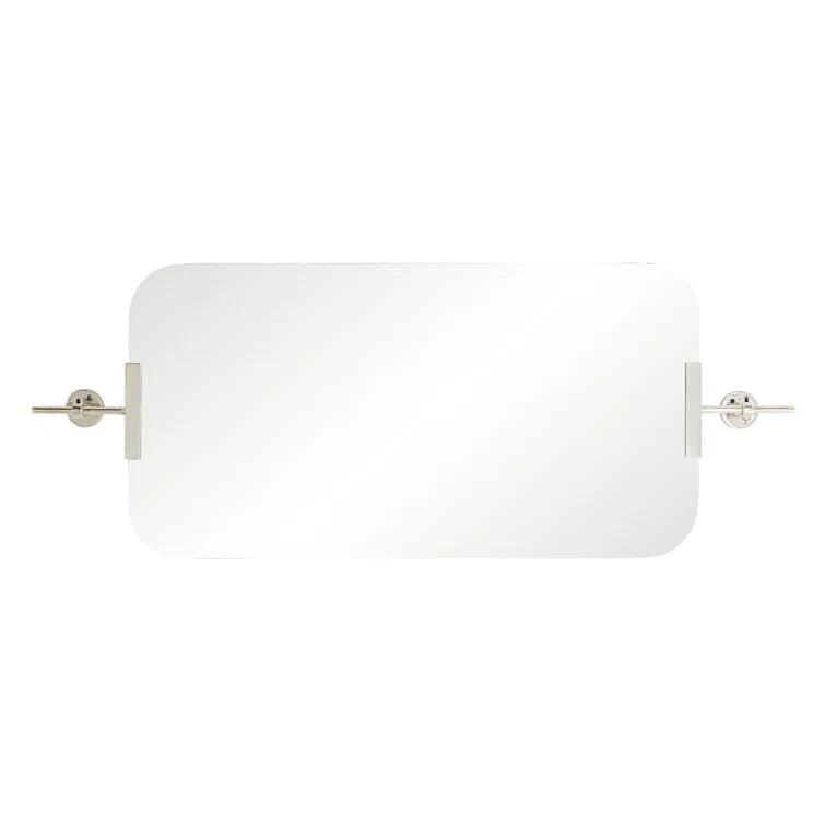 Polished Nickel Rectangular Wall Mirror with Rounded Edges