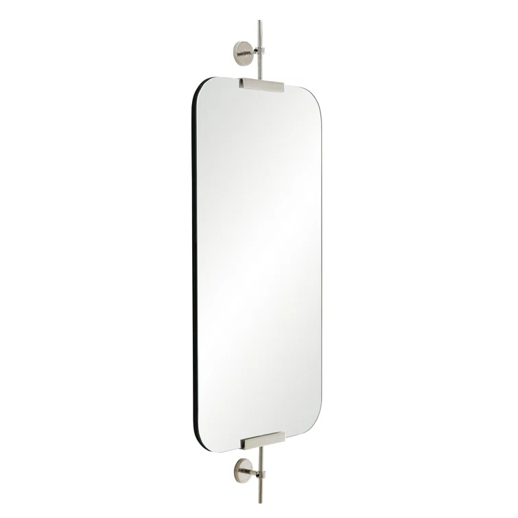 Polished Nickel Rectangular Wall Mirror with Rounded Edges