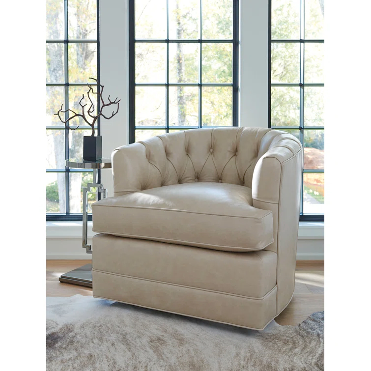 Barclay Butera Upholstery Leather Swivel Barrel Chair