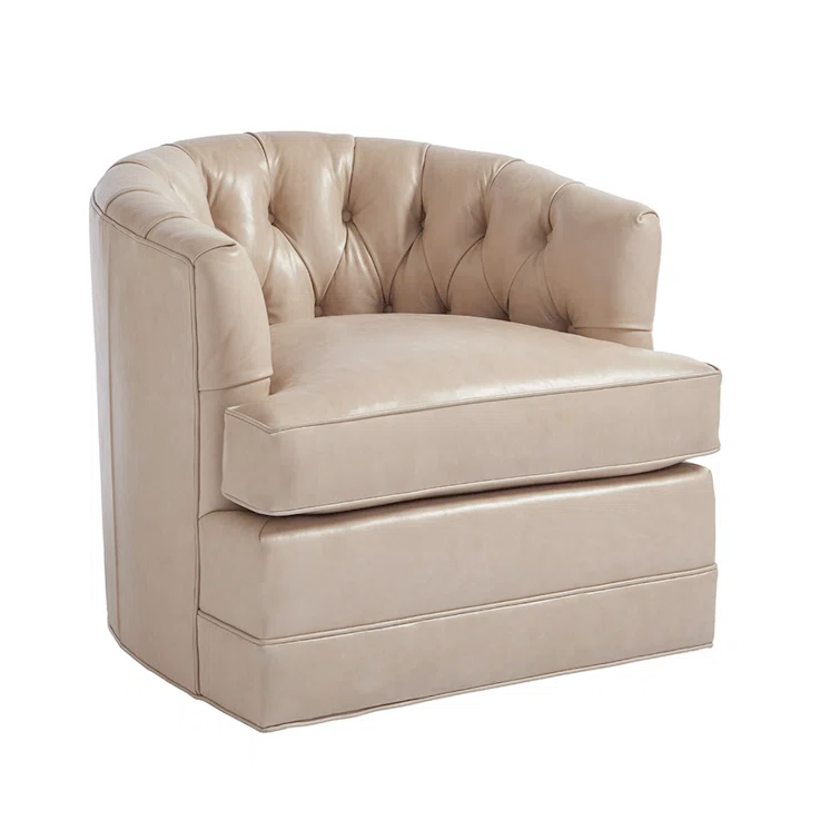 Barclay Butera Upholstery Leather Swivel Barrel Chair