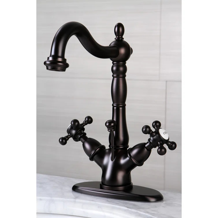 Kingston Brass Vintage Two-Handle 1-or-3 Hole Deck Mount Bathroom Faucet with Brass Pop-Up