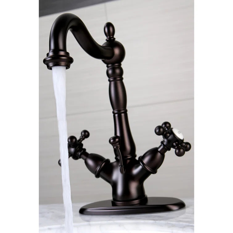 Kingston Brass Vintage Two-Handle 1-or-3 Hole Deck Mount Bathroom Faucet with Brass Pop-Up