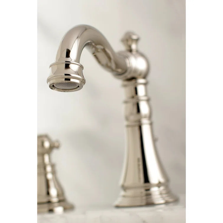 Kingston Brass American Patriot Two-Handle 3-Hole Deck Mount Widespread Bathroom Faucet with Brass Pop-Up Drain