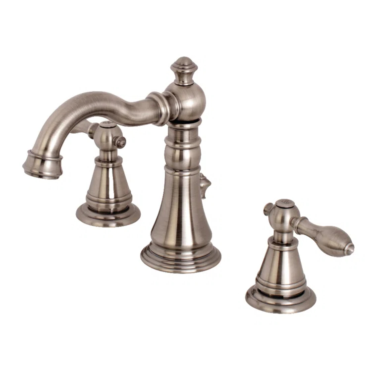 Kingston Brass English Classic Two-Handle 3-Hole Deck Mount Widespread Bathroom Faucet with Brass Pop-Up Drain
