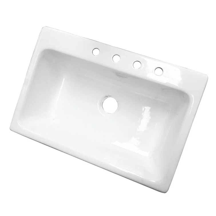 Kingston Brass Towne 33-Inch Cast Iron Self-Rimming 4-Hole Single Bowl Drop-In Kitchen Sink