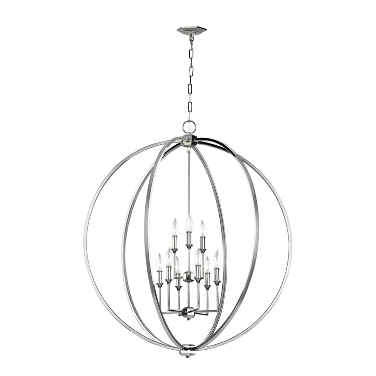Elegant Polished Nickel 9-Light Crystal Globe Chandelier