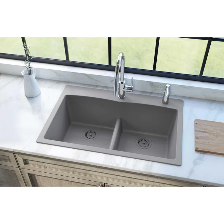 Quartz Classic 33" x 22" x 10" Double Basin Drop-In Kitchen Sink
