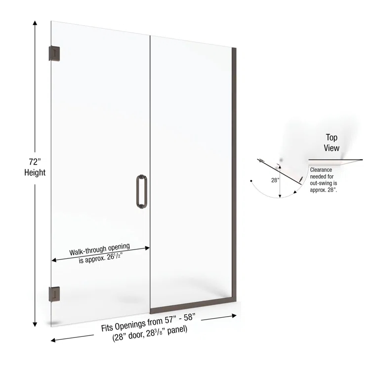 Celesta 57" W x 72" H Hinged Frameless Shower Door
