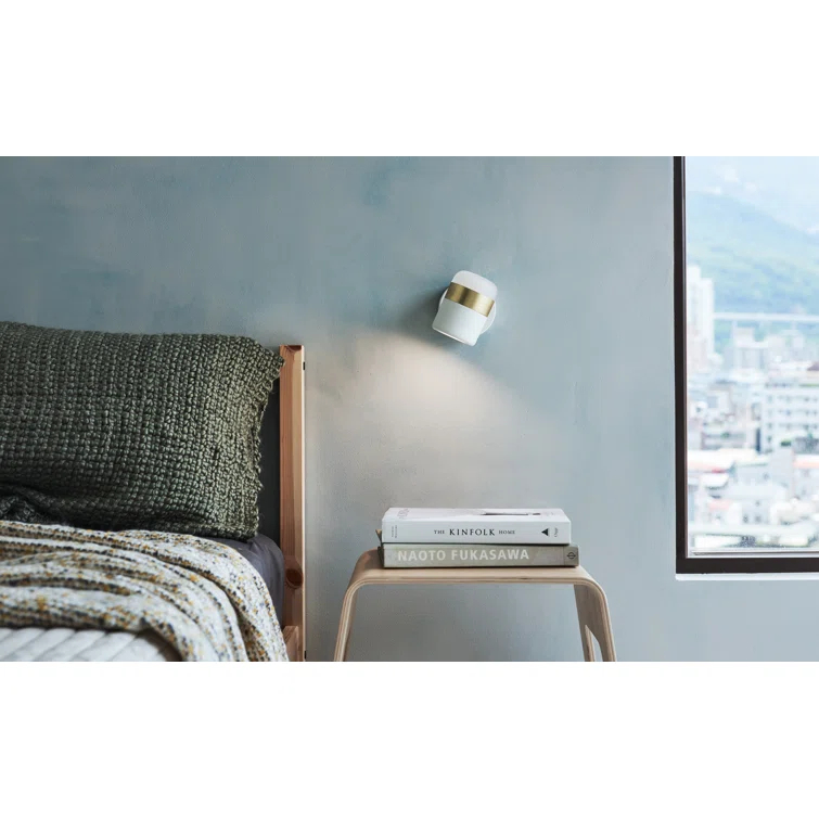 White and Matte Brass Dimmable Wall Sconce with Touch Dimmer