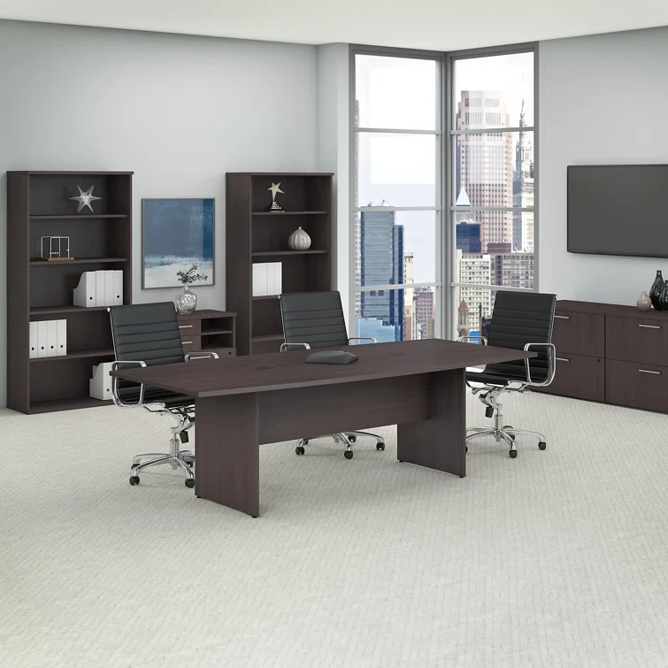BBF 96W x 42D Boat Shaped Conference Table with Wood Base