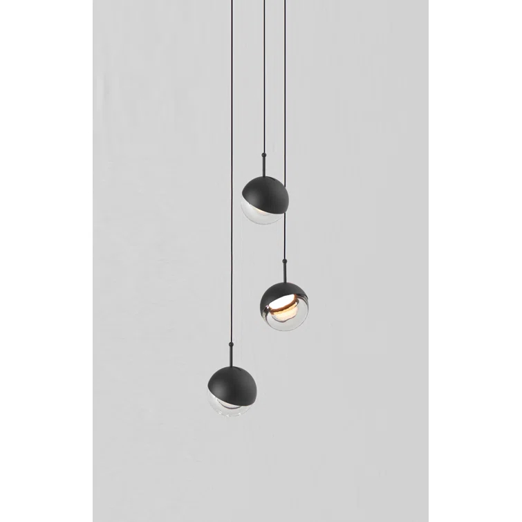 Black Glass LED Globe Pendant Light Trio