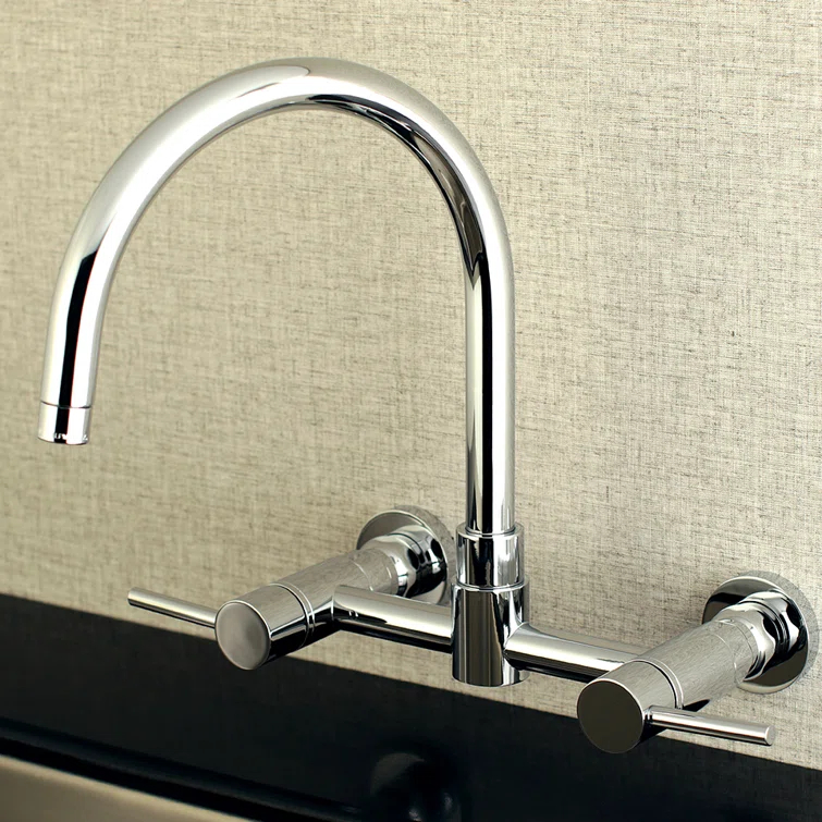 Kingston Brass Concord Double-Handle 2-Hole Wall-Mount Bridge Kitchen Faucet