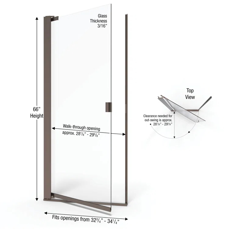 Armon 32.75" W x 66" H Pivot Semi-Frameless Shower Door