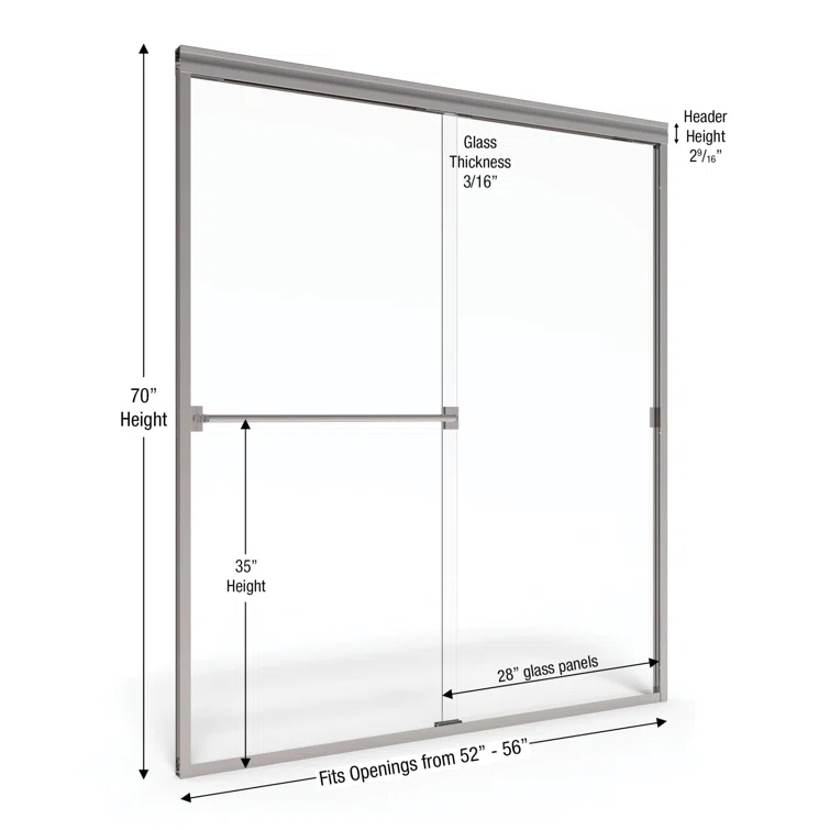 Classic 56" x 70" Frameless Bypass Sliding Shower Door