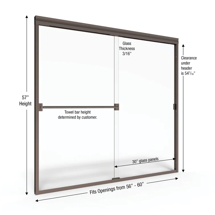 Classic 56" W x 57" H Bypass Frameless Tub Door