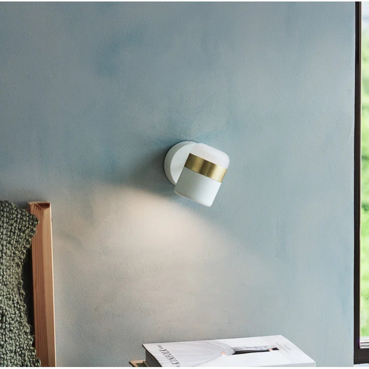 White and Matte Brass Dimmable Wall Sconce with Touch Dimmer