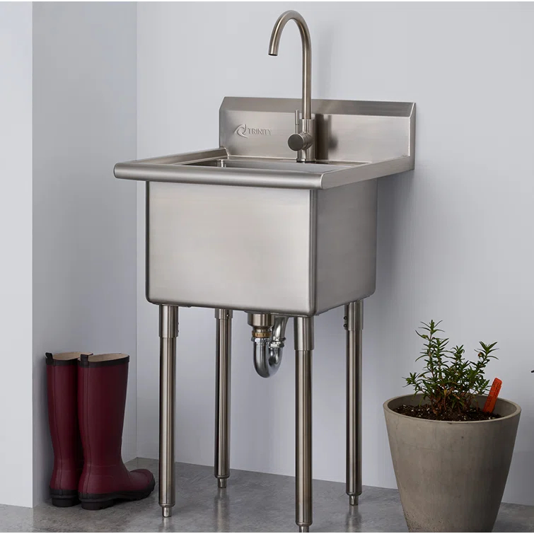 TRINITY EcoStorage 21.5 in. W x 49.3 in. H x 24 in. D NSF Stainless Steel Utility Sink w/ Faucet