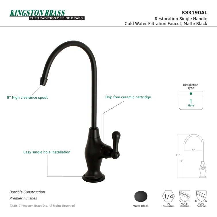 Kingston Brass Restoration Single-Handle 1-Hole Deck Mount Water Filtration Faucet
