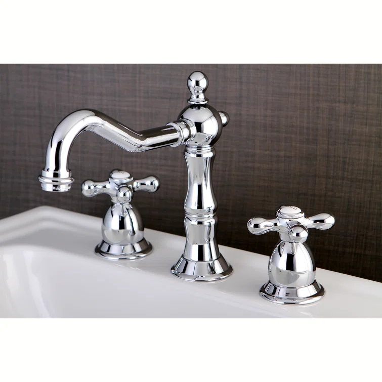 Kingston Brass Heritage Two-Handle 3-Hole Deck Mount Widespread Bathroom Faucet with Brass Pop-Up Drain