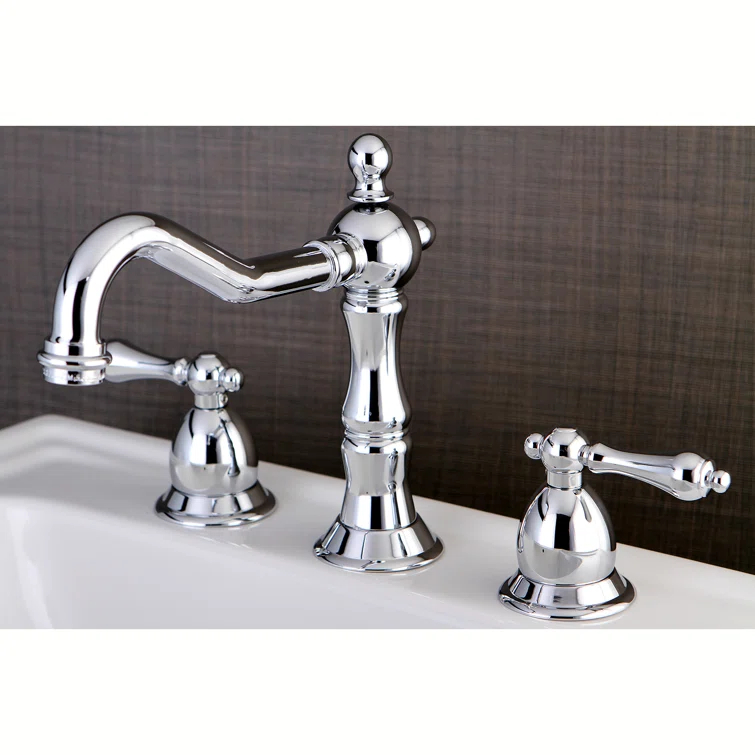 Kingston Brass Heritage Two-Handle 3-Hole Deck Mount Widespread Bathroom Faucet with Brass Pop-Up Drain