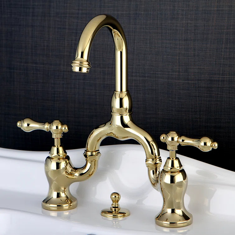 Kingston Brass English Country Two-Handle 3-Hole Deck Mount Bridge Bathroom Faucet with Brass Pop-Up