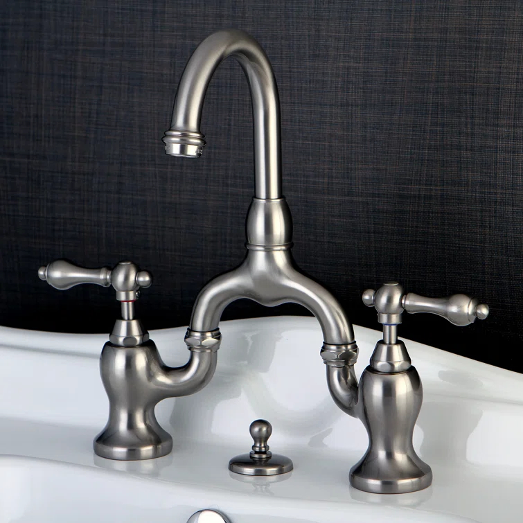 Kingston Brass English Country Two-Handle 3-Hole Deck Mount Bridge Bathroom Faucet with Brass Pop-Up