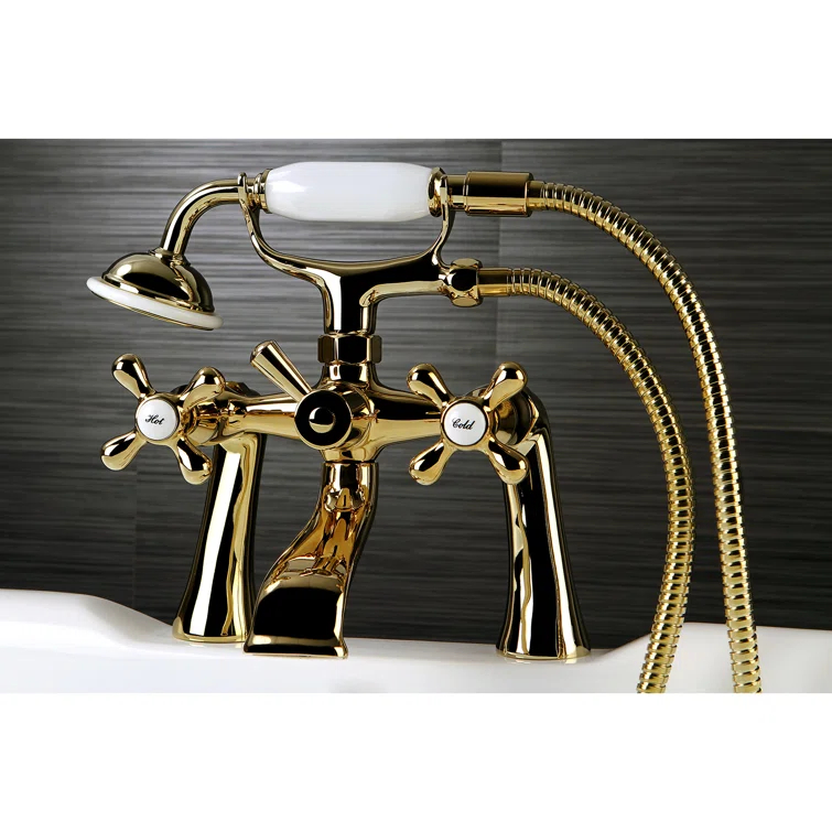Kingston Brass Kingston Three-Handle 2-Hole Deck Mount Clawfoot Tub Faucet with Hand Shower