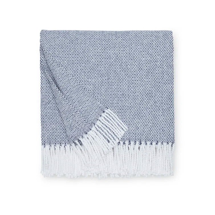 Rustic Fringed Navy Cotton Throw - Machine Washable