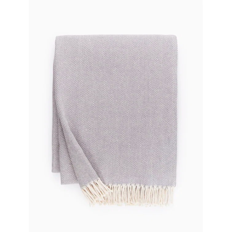 Lilac Herringbone Cotton Throw Blanket with Fringe