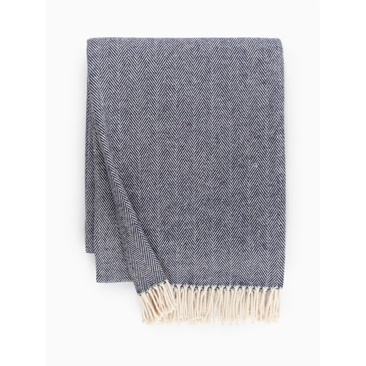 Sferra Celine Luxurious Navy Cotton Throw with Twisted Fringe