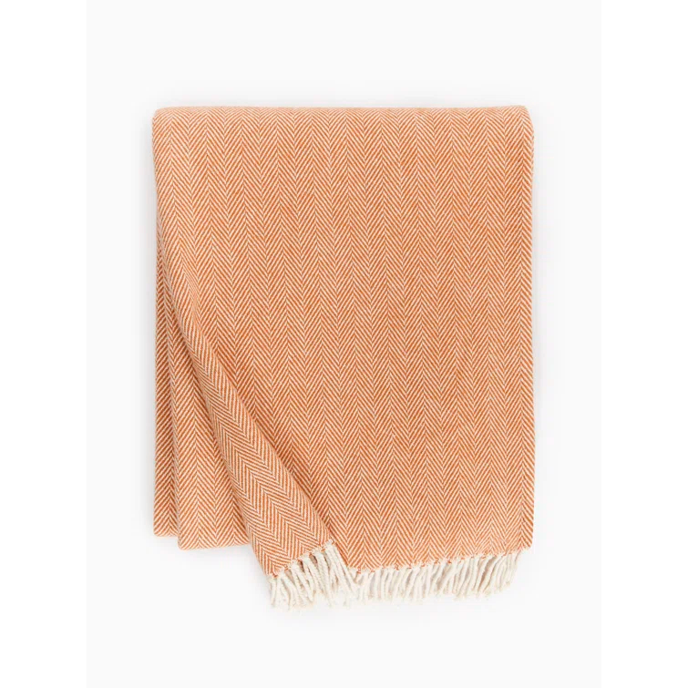 Paprika Herringbone Cotton Throw Blanket with Fringe