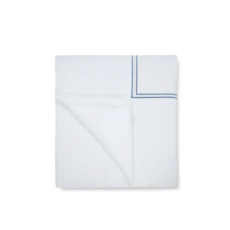 White and Cadet Cotton Full/Queen Duvet Cover with Satin Stitch