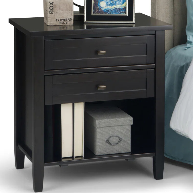 Simpli Home Warm Shaker 24"W Solid Wood Bedside Table with Two Drawers