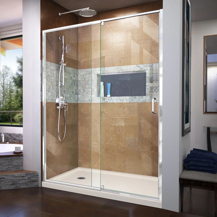Flex 60" W x 30" D x 74.75" H Semi-Frameless Rectangle Pivot Shower Enclosure with Base Included