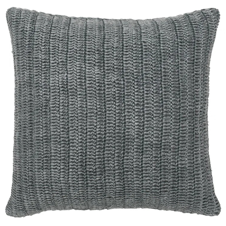 Gray Chunky Knit Linen Square Throw Pillow