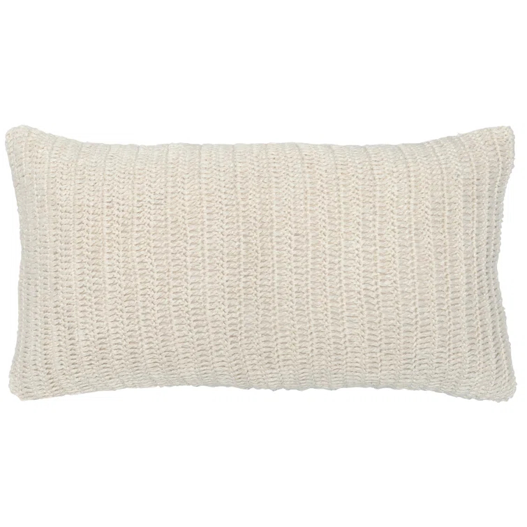 Ivory Linen Knitted Rectangular Lumbar Throw Pillow